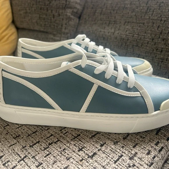 Bottega Veneta Light Blue and White Low-Top  Sneakers - Picture 6 of 9